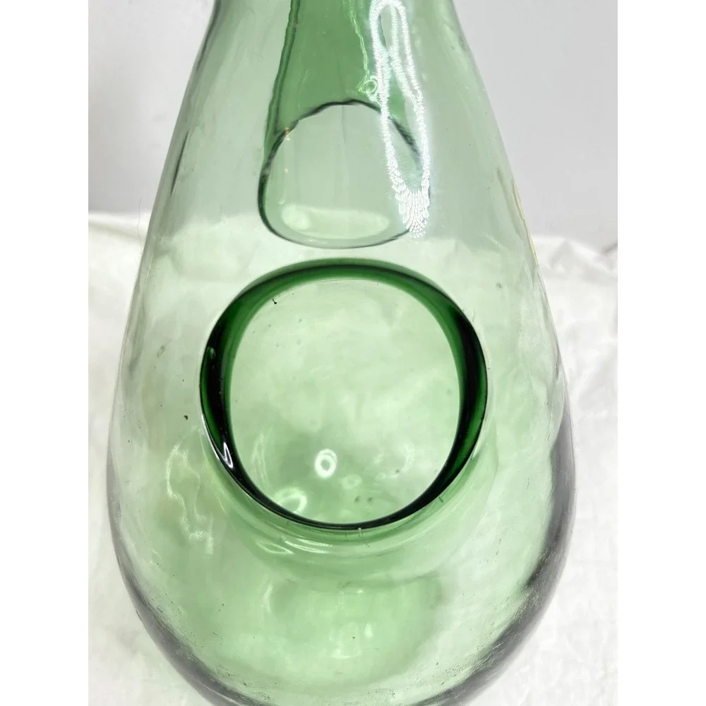 Vintage Green Glass Wine Carafe Decanter with Handle and Spout Unique Art Glass